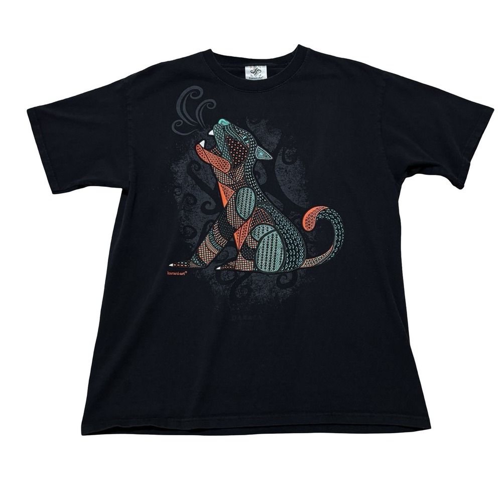 Karani Art Unisex Oaxaca Fox Graphic T Shirt‎ Black Size Large 21 x 27.5